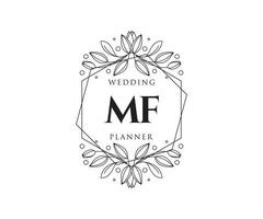 Colección de logotipos de monograma de boda con letras iniciales mf, plantillas florales y minimalistas modernas dibujadas a mano para tarjetas de invitación, guardar la fecha, identidad elegante para restaurante, boutique, café en vector