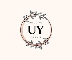 UY Initials letter Wedding monogram logos collection, hand drawn modern minimalistic and floral templates for Invitation cards, Save the Date, elegant identity for restaurant, boutique, cafe in vector