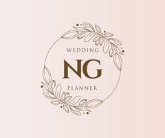 colección de logotipos de monograma de boda con letras iniciales ng, plantillas florales y minimalistas modernas dibujadas a mano para tarjetas de invitación, guardar la fecha, identidad elegante para restaurante, boutique, café en vector