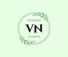 colección de logotipos de monograma de boda con letras iniciales vn, plantillas florales y minimalistas modernas dibujadas a mano para tarjetas de invitación, guardar la fecha, identidad elegante para restaurante, boutique, café en vector