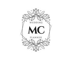 colección de logotipos de monograma de boda con letras iniciales de mc, plantillas florales y minimalistas modernas dibujadas a mano para tarjetas de invitación, guardar la fecha, identidad elegante para restaurante, boutique, café en vector