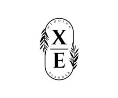 colección de logotipos de monograma de boda con letras iniciales xe, plantillas florales y minimalistas modernas dibujadas a mano para tarjetas de invitación, guardar la fecha, identidad elegante para restaurante, boutique, café en vector