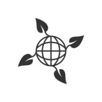 Planet and leaf icon in flat style. World and eco vector illustration on white isolated background. Globe and organic business concept.
