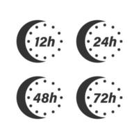 12, 24, 48 and 72 hours clock icon in flat style. Timer countdown vector illustration on isolated background. Delivery service time sign business concept.