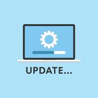 System update icon in flat style. Software upgrade vector illustration on isolated background. laptop upload process sign business concept.