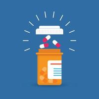 Pill bottle icon in flat style. Medical capsules vector illustration on white isolated background. Pharmacy sign business concept.