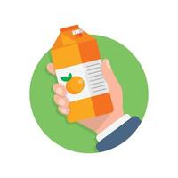 jugo de naranja en el icono de la mano en estilo plano. Ilustración de vector de bebida de frutas sobre fondo aislado. concepto de negocio de signo de bebida cítrica.