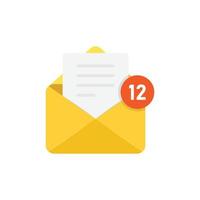 nuevo icono de mensajes entrantes en estilo plano. sobre con ilustración de vector de notificación sobre fondo aislado. concepto de negocio de firma de correo electrónico.