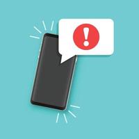 Phone notifications icon in flat style. Smartphone with exclamation point vector illustration on isolated background. Spam message sign business concept.