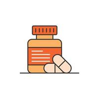 Pill bottle icon in flat style. Medical capsules vector illustration on white isolated background. Pharmacy sign business concept.