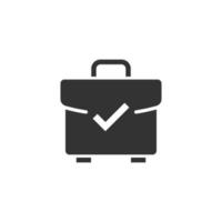 Briefcase accept icon in flat style. Portfolio approval vector illustration on white isolated background. Confirm business concept.