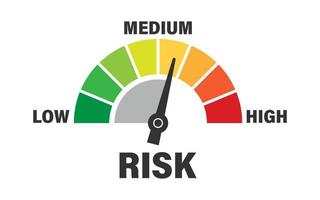 icono de medidor de riesgo en estilo plano. ilustración de vector de indicador de calificación sobre fondo blanco aislado. concepto de negocio de signo de nivel de combustible.