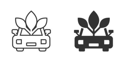 icono de coche ecológico en estilo plano. hoja y auto vector ilustración sobre fondo blanco aislado. concepto de negocio de signo de carga biológica.