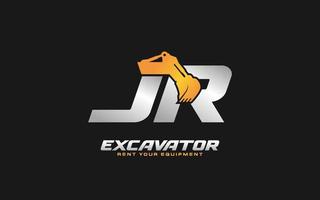 JR logo excavator for construction company. Heavy equipment template vector illustration for your brand.