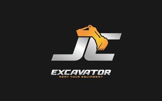 JC logo excavator for construction company. Heavy equipment template vector illustration for your brand.