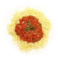 primer plano del plato de pasta espagueti foto