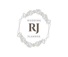 colección de logotipos de monograma de boda con letras iniciales rj, plantillas florales y minimalistas modernas dibujadas a mano para tarjetas de invitación, guardar la fecha, identidad elegante para restaurante, boutique, café en vector