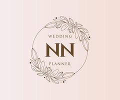 colección de logotipos de monograma de boda con letras iniciales nn, plantillas florales y minimalistas modernas dibujadas a mano para tarjetas de invitación, guardar la fecha, identidad elegante para restaurante, boutique, café en vector