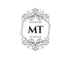 MT Initials letter Wedding monogram logos collection, hand drawn modern minimalistic and floral templates for Invitation cards, Save the Date, elegant identity for restaurant, boutique, cafe in vector