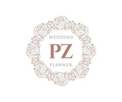 colección de logotipos de monograma de boda con letras iniciales pz, plantillas florales y minimalistas modernas dibujadas a mano para tarjetas de invitación, guardar la fecha, identidad elegante para restaurante, boutique, café en vector