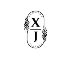 Colección de logotipos de monograma de boda con letras iniciales xj, plantillas florales y minimalistas modernas dibujadas a mano para tarjetas de invitación, guardar la fecha, identidad elegante para restaurante, boutique, café en vector