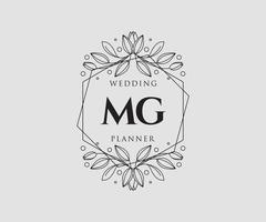 colección de logotipos de monograma de boda con letras iniciales mg, plantillas florales y minimalistas modernas dibujadas a mano para tarjetas de invitación, guardar la fecha, identidad elegante para restaurante, boutique, café en vector