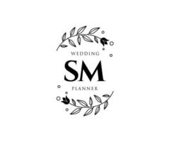 colección de logotipos de monograma de boda con letras iniciales sm, plantillas florales y minimalistas modernas dibujadas a mano para tarjetas de invitación, guardar la fecha, identidad elegante para restaurante, boutique, café en vector