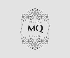 colección de logotipos de monograma de boda con letras iniciales mq, plantillas florales y minimalistas modernas dibujadas a mano para tarjetas de invitación, guardar la fecha, identidad elegante para restaurante, boutique, café en vector