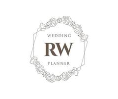 colección de logotipos de monograma de boda con letras iniciales rw, plantillas florales y minimalistas modernas dibujadas a mano para tarjetas de invitación, guardar la fecha, identidad elegante para restaurante, boutique, café en vector