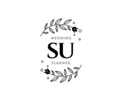 SU Initials letter Wedding monogram logos collection, hand drawn modern minimalistic and floral templates for Invitation cards, Save the Date, elegant identity for restaurant, boutique, cafe in vector