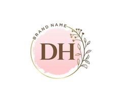 Initial DH feminine logo. Usable for Nature, Salon, Spa, Cosmetic and Beauty Logos. Flat Vector Logo Design Template Element.
