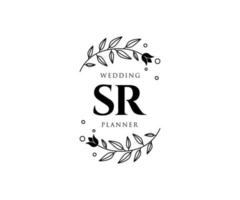 colección de logotipos de monograma de boda con letras iniciales sr, plantillas florales y minimalistas modernas dibujadas a mano para tarjetas de invitación, guardar la fecha, identidad elegante para restaurante, boutique, café en vector