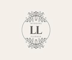 colección de logotipos de monograma de boda con letras iniciales ll, plantillas florales y minimalistas modernas dibujadas a mano para tarjetas de invitación, guardar la fecha, identidad elegante para restaurante, boutique, café en vector