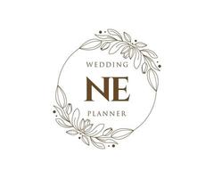 colección de logotipos de monogramas de boda con letras iniciales ne, plantillas florales y minimalistas modernas dibujadas a mano para tarjetas de invitación, guardar la fecha, identidad elegante para restaurante, boutique, café en vector