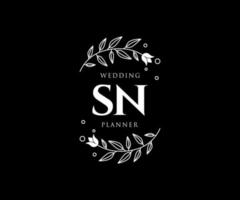 SN Initials letter Wedding monogram logos collection, hand drawn modern minimalistic and floral templates for Invitation cards, Save the Date, elegant identity for restaurant, boutique, cafe in vector