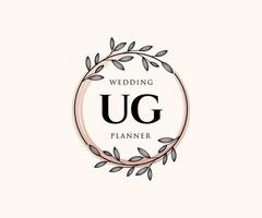 UG Initials letter Wedding monogram logos collection, hand drawn modern minimalistic and floral templates for Invitation cards, Save the Date, elegant identity for restaurant, boutique, cafe in vector