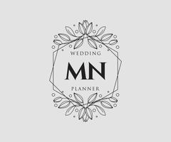 colección de logotipos de monogramas de boda con letras iniciales mn, plantillas florales y minimalistas modernas dibujadas a mano para tarjetas de invitación, guardar la fecha, identidad elegante para restaurante, boutique, café en vectores