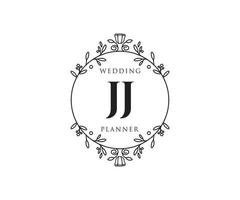 JJ Initials letter Wedding monogram logos collection, hand drawn modern minimalistic and floral templates for Invitation cards, Save the Date, elegant identity for restaurant, boutique, cafe in vector