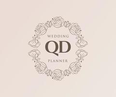 colección de logotipos de monograma de boda con letras iniciales qd, plantillas florales y minimalistas modernas dibujadas a mano para tarjetas de invitación, guardar la fecha, identidad elegante para restaurante, boutique, café en vector