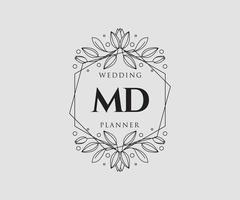 colección de logotipos de monograma de boda con letras iniciales md, plantillas florales y minimalistas modernas dibujadas a mano para tarjetas de invitación, guardar la fecha, identidad elegante para restaurante, boutique, café en vector