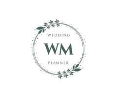 WM Initials letter Wedding monogram logos collection, hand drawn modern minimalistic and floral templates for Invitation cards, Save the Date, elegant identity for restaurant, boutique, cafe in vector