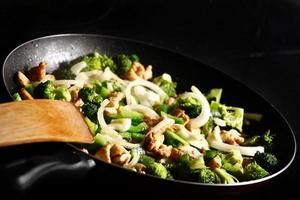 Chicken and vegetables on a pan photo