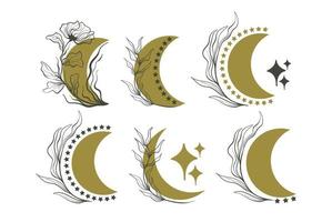 Boho Moon Mystic Celestial Floral Elements and Symbols Vector Graphics Collection 03