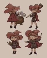 Chibi Witch Girl with her Broom Stick Vector Graphic Set 02