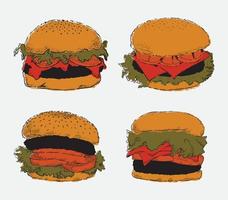 Hambuger fast food filled with tomatoes lettuces cheese and patties 01 vector