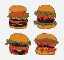 Hamburger fast food filled with tomatoes lettuces cheese and patties 02 vector