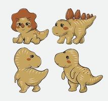 Cute Baby Dinosaurs Boho Style Vector Illustration Set 01