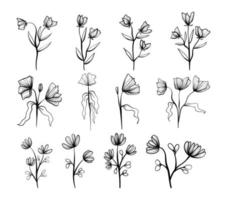 flor doodle lineart dibujado a mano primavera colección gráficos vectoriales 02 vector