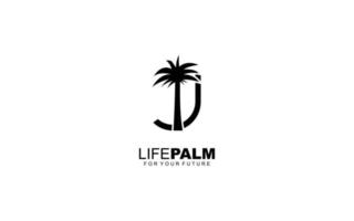 j logo palm para identidad. ilustración de vector de plantilla de árbol para su marca.