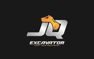 JQ logo excavator for construction company. Heavy equipment template vector illustration for your brand.